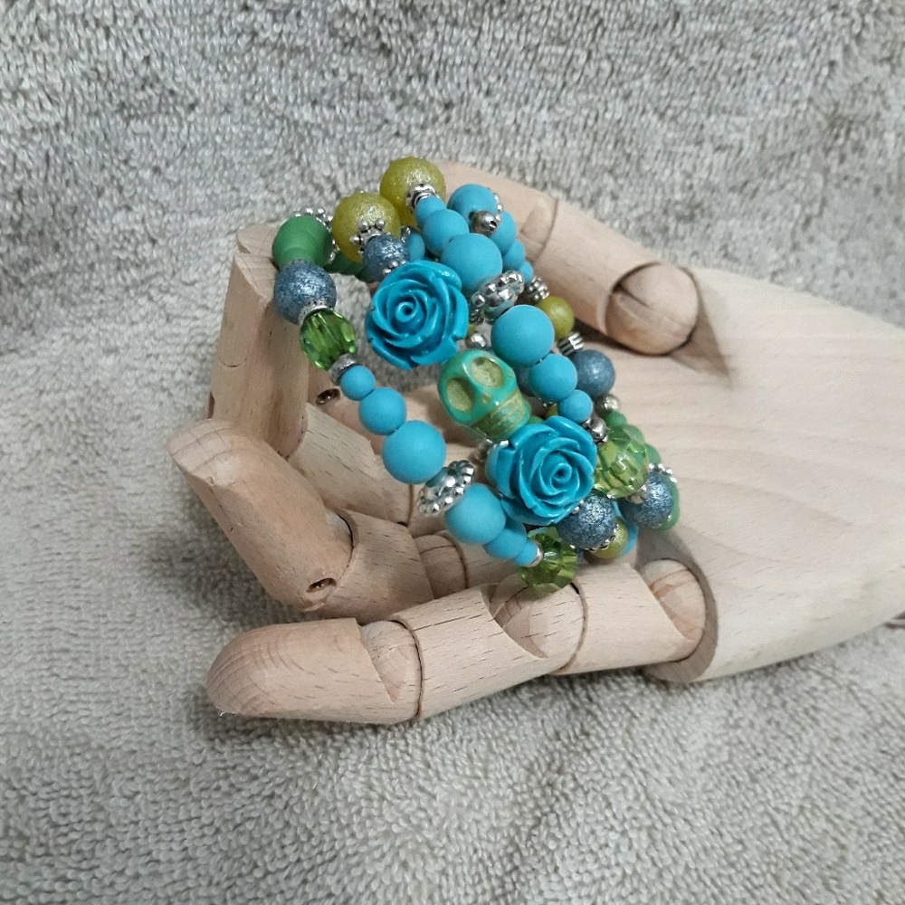 Clearance Sale! Aqua and Green Sugar Skull bangle Wrap